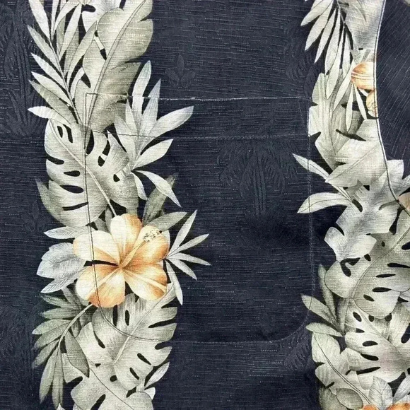 Tommy Bahama Shirt Mens Large Silk Floral Hawaiian Button Up Camp Black - Picture 5 of 7